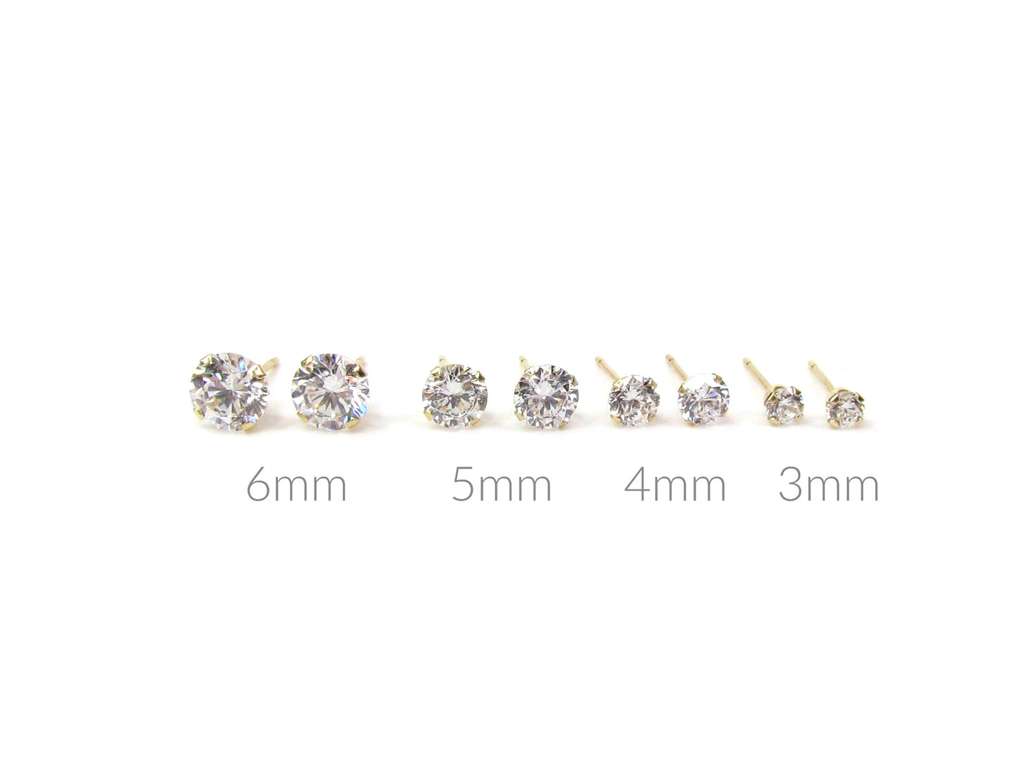14K Solitaire CZ Stud Earrings | Classic Prong-Set Gold Studs